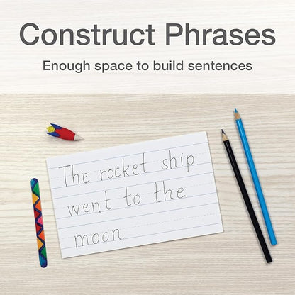 Oxford Primary Ruled Index Cards, 5 x 8 Inches, White, Lined on Front, Blank on Back, Kids Handwriting Practice Cards, Pre-K, K-2, 100 Count (46002)