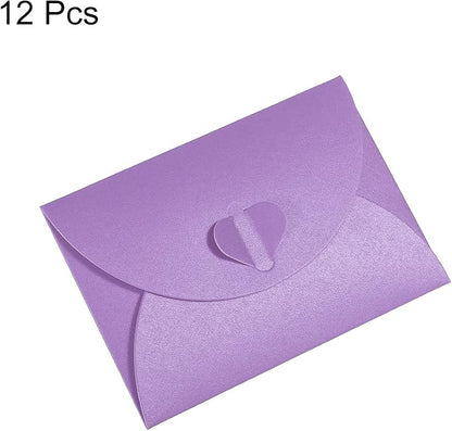 PATIKIL Gift Card Envelopes, 12 Pack Heart Shaped Clasp Small Gift Cards Holder Mini Envelope for Birthdays Weddings, Purple