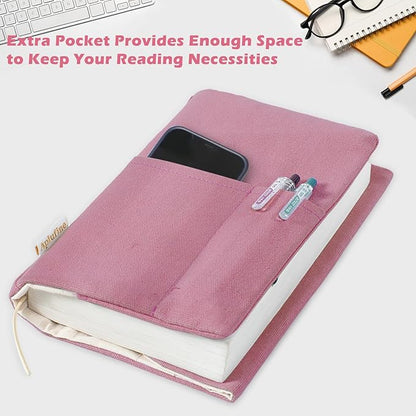 Canvas Book Covers, Washable Book Protector, Book Cover for Paperback Novels, Adjustable Book Cover for Hardcover with Pockets for Pen, Soft Cover Books, Book Lovers Gifts