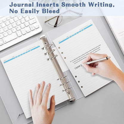 A5 Refills Paper, A5 Binder Planner Loose Leaf Paper, 120 Sheets (240 Pages) 6-Hole Notebook Refills for 6-Ring Refillable A5 Ring Binder Notebook Planner, Lined Paper Creamy Color