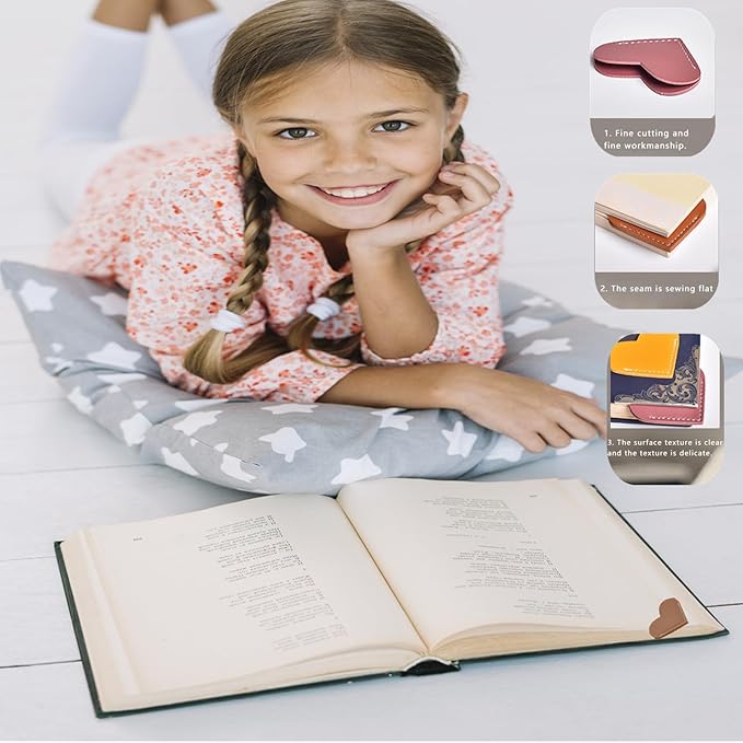 Leather Heart Bookmarks Cute Corner Page Book Marks for Kids Book Accessories for Reading Lovers Teacher Gifts for Women Book Lovers Gifts 6PCS 2025