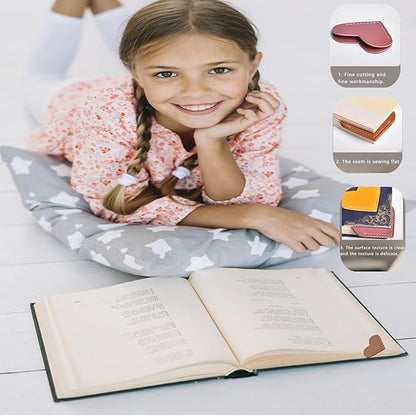 Leather Heart Bookmarks Cute Corner Page Book Marks for Kids Book Accessories for Reading Lovers Teacher Gifts for Women Book Lovers Gifts 6PCS 2025