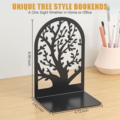 VFINE Tree Style Bookends 3 Pairs, Bookends for Shelves, Tree Metal Book Ends, Book Holder for Shelves, Decorative Unique Black Book Ends to Hold Books, Book Stopper Office Supplies