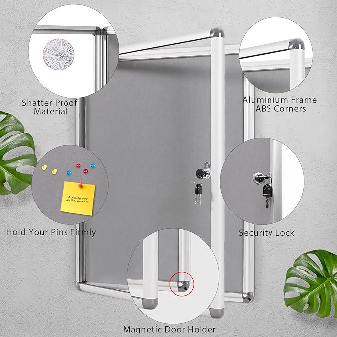 SWANCROWN Fabric Bulletin Board Enclosed Wall-Mounted Display Case for Office Classroom Home,26x20inch(4xA4)