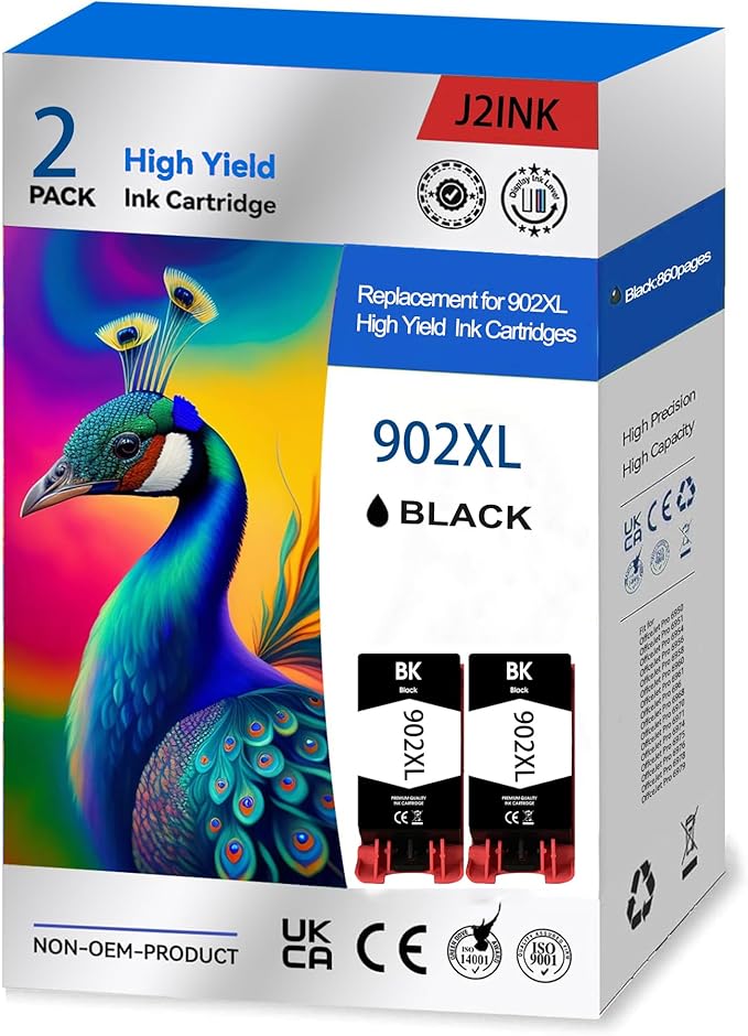 902XL 902 Ink Cartridges for HP Printers Replacement for HP 902XL 902 XL HP902XL/902 HP902XL Black Printer Ink Cartridges Combo Pack for HP Officejet Pro 6978 Ink Cartridges Work for 6968 6958 6970