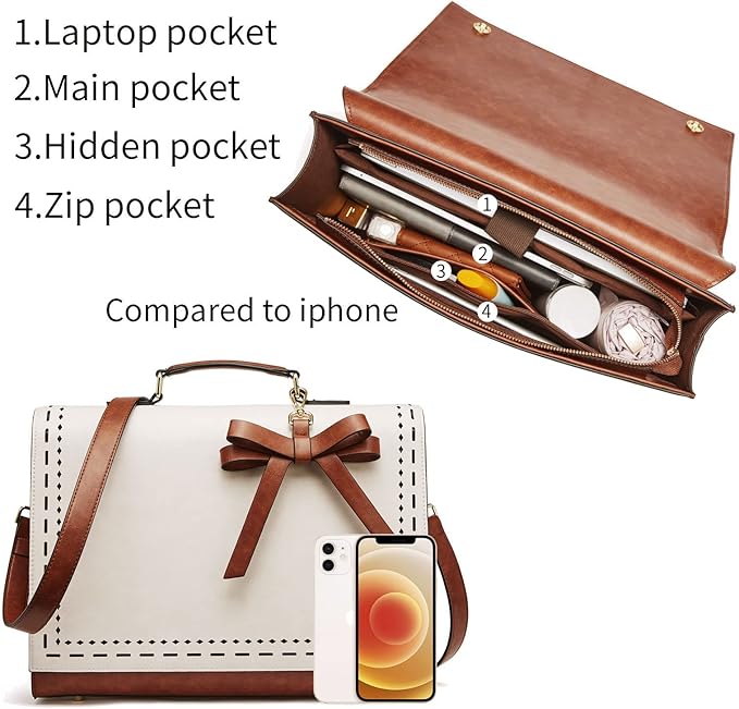 Telena Laptop Tote Bag for Women, 15.6 Inch Shoulder Tote Bag Leather Briefcase for Women, Large Capacity Handbag Bags