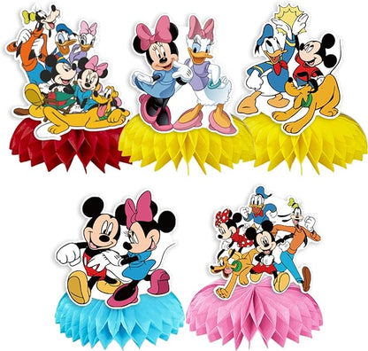 DoMiDoLa 5Pcs Mickey Party supplies set Honeycomb Centerpieces Double Sided Table Topper for Birthday Party Decorations(Honeycomb)