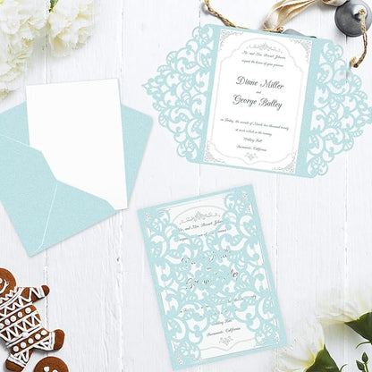 24 Sheets Blue Shimmer Cardstock 8.5 x 11 Metallic Paper, Goefun 80lb Card Stock Printer Paper for Invitations, Weddings, Parties, Showers