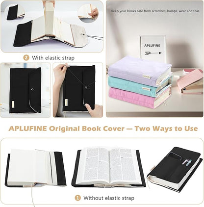 Canvas Book Covers, Washable Book Protector, Book Cover for Paperback Novels, Adjustable Book Cover for Hardcover with Pockets for Pen, Soft Cover Books, Book Lovers Gifts