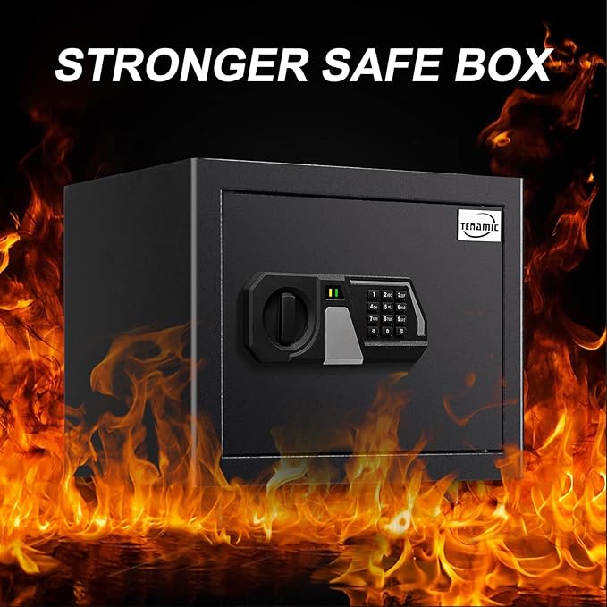 Tenamic Fireproof Safe Box 1.2 Cuft Electronic Digital Security Box, Keypad Small Lock Box Cabinet Safes with Internal Light, Solid Alloy Steel Office Hotel Home Safe with 2 Passwords, Black