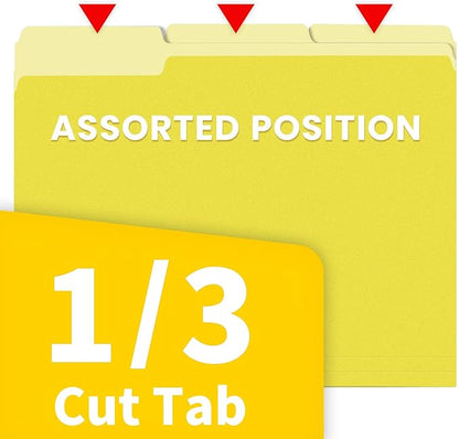 SUNEE File Folders Letter Size Yellow, 100 Pack Manilla Folders 8.5 x 11 1/3-Cut Tabs, Colored File Folders Office Home School for Documents Files Paper