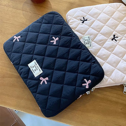 9-11 Inch Tablet Sleeve Case for iPad Pro 11 Air 4 10.2 Tab Protective Bag Cute Bowknot Quilted Puffy Laptop Pouch Carrying Case
