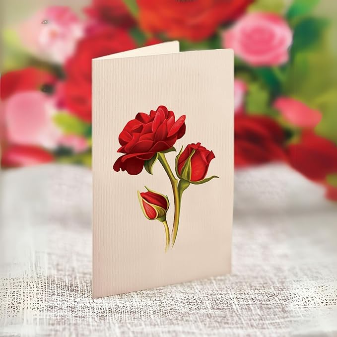 Freshcut Paper Pop Up Cards, Blooming Roses, 12 Inch Life Sized Forever Flower Bouquet 3D Popup Greeting Cards, Valentine's Day, Anniversary Card, Blank Notecard & Envelope