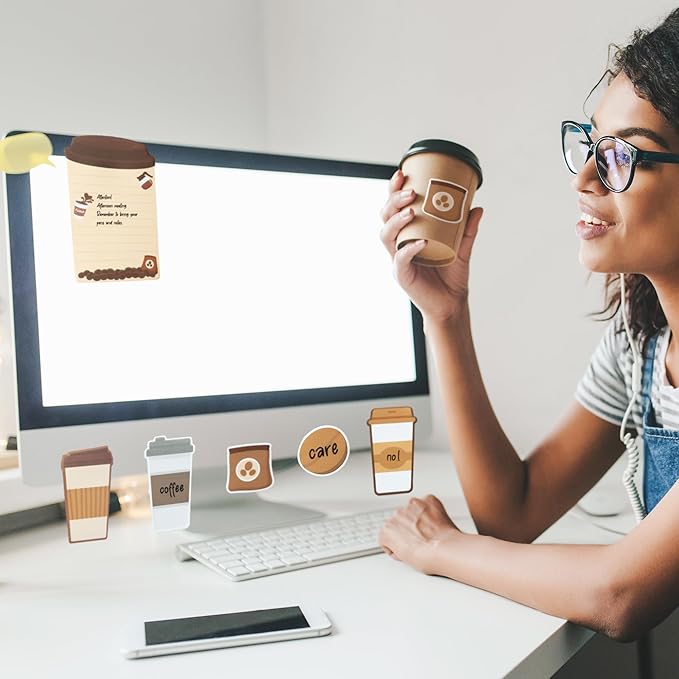 B1ykin Sticky Notes Set - Cartoon Theme Cute Self-Stick Notes Pad Teacher Appreciation Gifts， Self-Adhesive Writing Memo Pages Sticky to Do Notepad for Kids Employee School Office (Coffee)