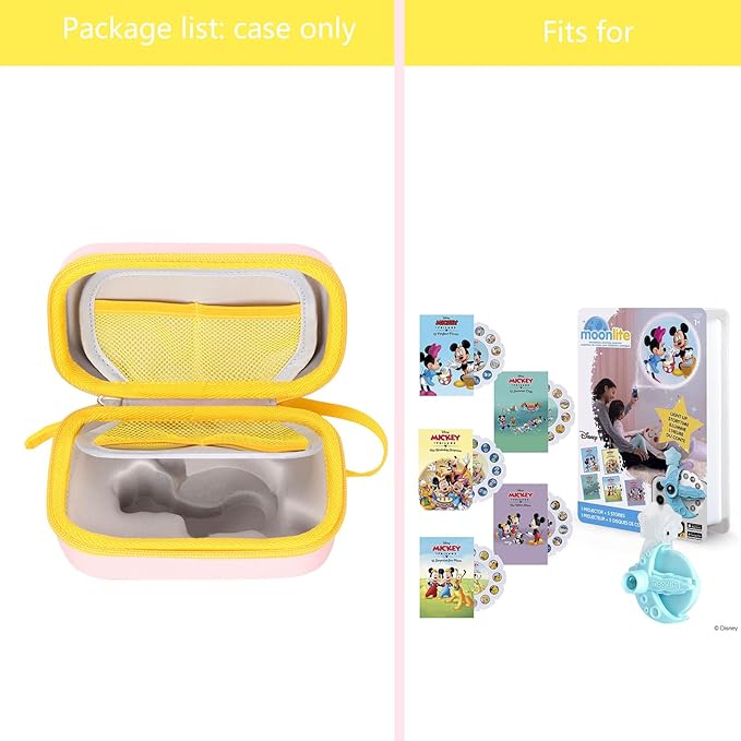 Hard Case Compatible for Moonlite Mini Projector and Story Reels, Storybook Projector Protective Storage Shell, CASE ONLY (Pink+Yellow)