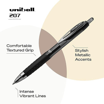 Uniball Signo 207+ Gel Pen 4 Pack, 0.7mm Medium Black Pens & Uniball Signo Gel 207™ Retractable Gel Pens, Medium Point, 0.7 mm, Clear Barrel, Black Ink, Pack Of 4
