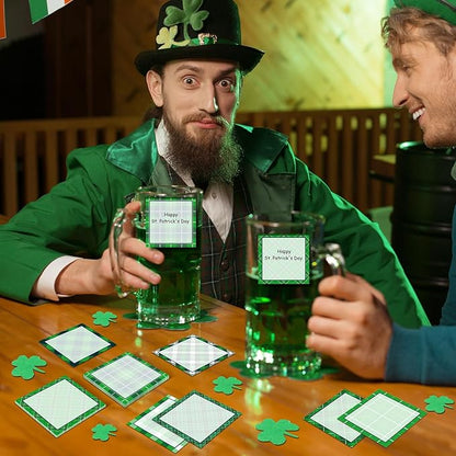 9 Pieces St. Patrick's Day Plaid Sticky Notes Green St. Patrick's Day Plaid Note Pads Self-Adhesive Irish Memo Notes for School Office Home Supplies Students Teachers Present St. Patrick's Day