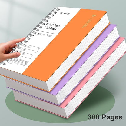 EMSHOI Spiral Notebook, B5 7.48" X 10.15", 300 Pages, Hardcover, 100gsm Thick Lined Journal, for Women Men Work Writing - Orange