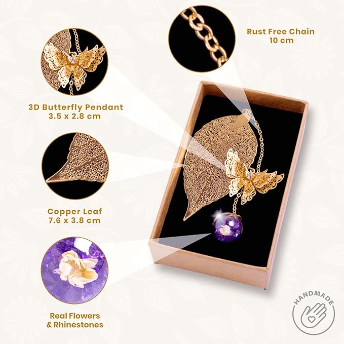 Toirxarn Gold Bookmark with Butterfly Charm - Elegant Bookmarks for Women, Book Lovers Gifts, Book Marker for Reading, Teacher Appreciation Gifts, Unique Birthday Gifts, Stocking Stuffers