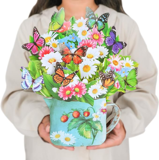 Pop Up Cards,Wildflowers & Butterflies,12 Inch Forever Flower Bouquet 3D Popup Greeting Cards With Blank Note Card and Envelope,Perfect For Birthday,Christmas,Thanksgiving Day,Mother's Day Gifts