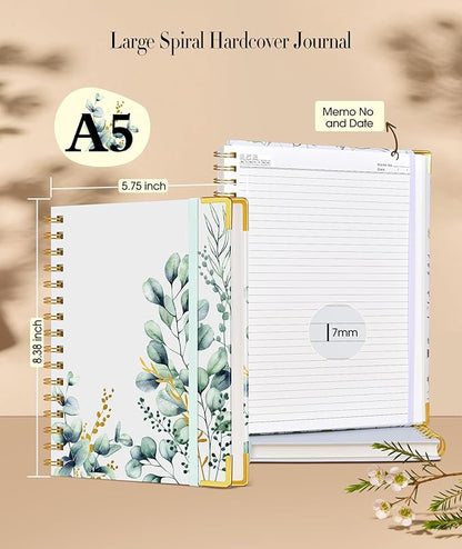 Aesthetic Spiral Notebook Journal for Women, 160 Pages Lined Notebooks 5.75” x 8.38”, A5 Hardcover Spiral Journals with 100 GSM Thick Paper, Cute College Ruled Notebook for Writing Work School