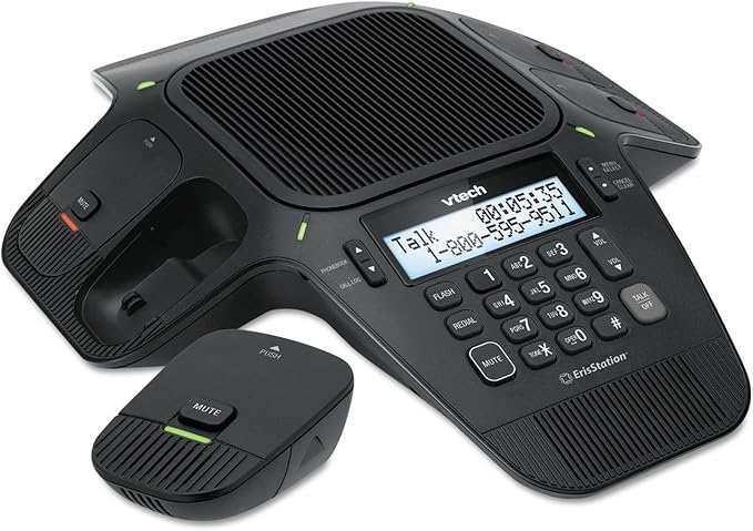 VTech VCS704 ErisStation DECT 6.0 Conference Phone with Four Wireless Mics Using Orbitlink Wireless Technology,Black