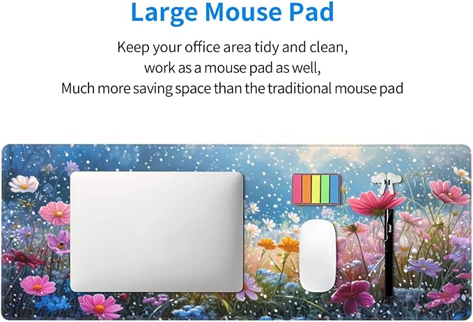 Gaming Mouse Pad Desk Pad,Extended Big Mouse Pad,31.5x11.8 Inch Long Computer Keyboard Mouse Mat Mousepad with 3mm Non-Slip Base and Stitched Edge for Gaming and Office… (Flowering shrubs)