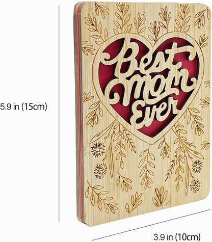 Mothers Day Cards,Handmade Bamboo Greeting Cards,Wooden Thankyou Card,Mother's day Card for Mom,Mum,Best mom flower