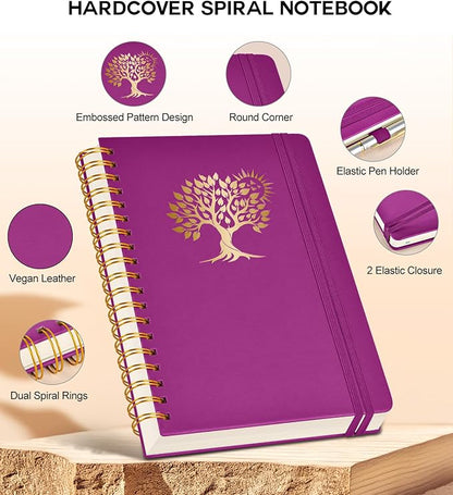 Spiral Notebook Journal for Women Men, 300 Numbered Lined Pages, College Ruled, A5 Hardcover Spiral Bound Notebook for School, Work, Note Taking Writing, Leather Spiral Journal Medium 5.9"x8.5"