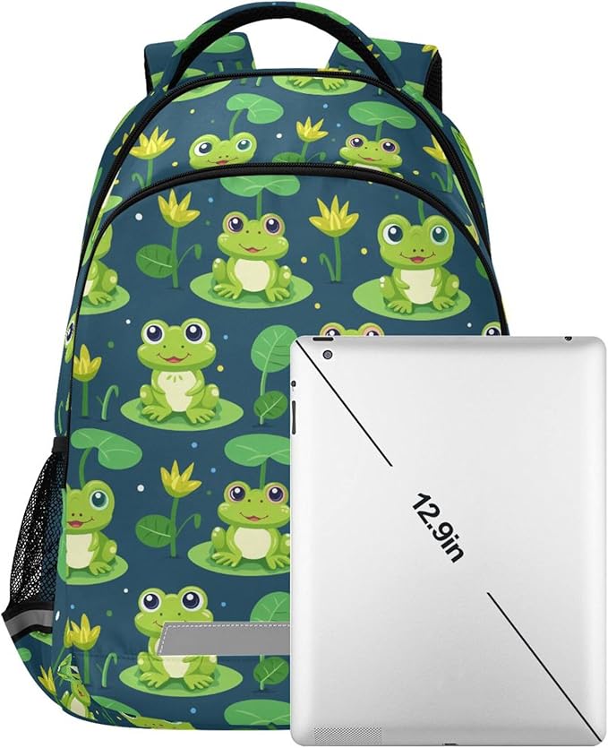 MNSRUU Laptop Backpack with Chest Strap, Cute Frog School Backpack, Travel Hiking Backpack for Boys Girls Teen Adult, Rucksack, Knapsack