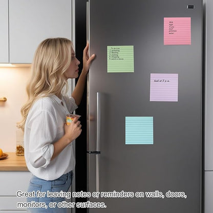 9 Pads Lined Sticky Notes 4x4 in Post, 9 Multi Colors Super Sticking Power Memo Pads, Strong Adhesive, 4x4 Sticky Notes Large Eeay for Office, School, Home Use