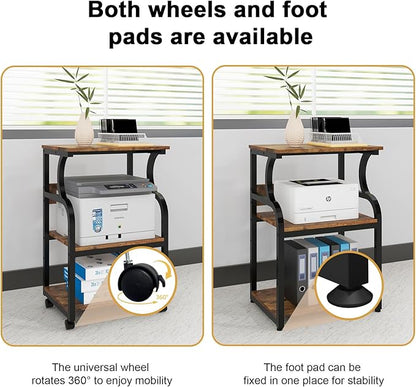 Natwind 3 Tier Printer Stand,Printer Table with Adjustable Storage Shelf, Rolling Printer Cart with Wheels for Home Office Organization,Multifunctional Shelves for Heat Press,3D Printer (Retro)