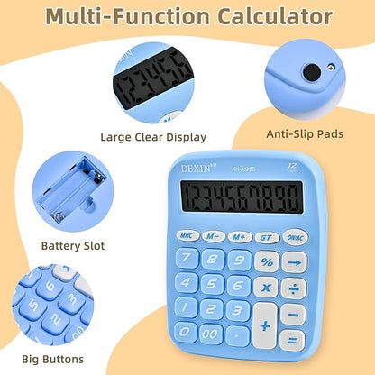 Cute Calculators Desktop, 12 Digit Basic Calculator with Big Buttons, Aesthetic Desk Accessories Large LCD for Office School Supplies (Azure)