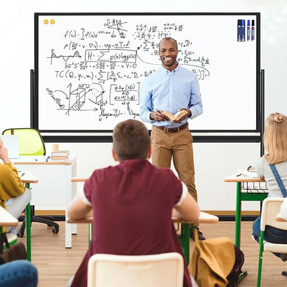 H-Qprobd Dry Erase Board with Stand 72"x40" Magnetic Mobile whiteboard on Wheels Double-Sided Rolling Whiteboard for Office, Home & School