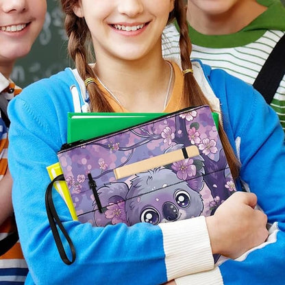 COEQINE Cute Book Covers for Paperbacks Purple Flower Girls Book Cover Pouch with Cute Animal Koala Pattern Book Sleeves with Zipper 9x11 Inch