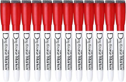 Volcanics Magnetic Dry Erase Markers With Eraser Cap Low Odor Fine Tip Whiteboard Pens Whiteboard Markers for Kids, Pack of 12, Red