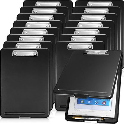 Geyee 16 Pcs Clipboards with Storage Letter Size Foldable Nursing Clipboard Storage with Pen Holder Plastic Storage Clip Board with Low Profile Clip for Student Teacher Nurse Office 9.4 x 13.4 Inch