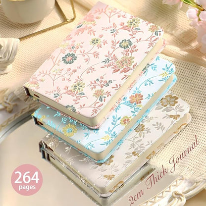 Pocket Notebook, A6, 4x6, Silk Cover, Hardcover, Lay Flat, Small Embroidered Journal, Cute Notebook, Lined Notebook & Sketchbook, Personal Writing Journal for Women, Beautiful Notebook, Beige