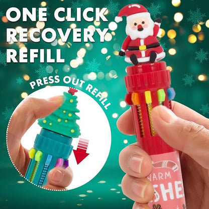 Cute Cartoon Christmas Multicolor Ballpoint Pen 0.7 mm, 10-in-1 Colored Pens Fine Point Retractable Ballpoint Pens for Office School Students Kids Birthday Gift, 5 Pack