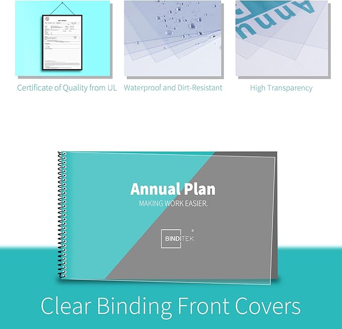 Binditek 100 Pack Binding Covers and Backs Set, 8.5 x 14 Inches, Including 50 Pcs 8 Mil Clear PVC Binding Covers, 50 Pcs 12 Mil Sand-Textured Polycovers, for Legal Size
