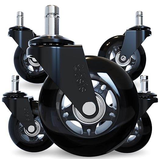 The Office Oasis Original Rollerblade Office Chair Wheels (As Seen On PBS) - Smooth & Quiet Casters - Safe for Hardwood Floors & Carpet - Easy Installation with Universal Fit - Set of 5 - Black