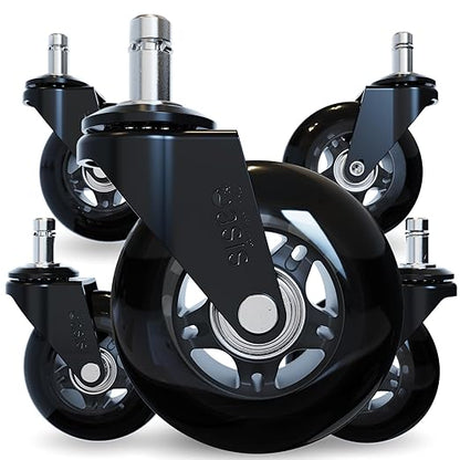 The Office Oasis Original Rollerblade Office Chair Wheels (As Seen On PBS) - Smooth & Quiet Casters - Safe for Hardwood Floors & Carpet - Easy Installation with Universal Fit - Set of 5 - Black