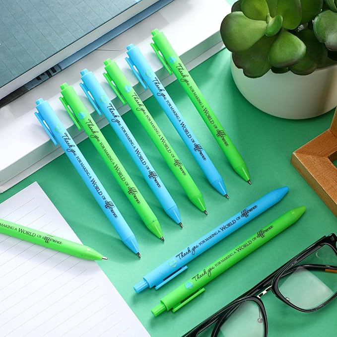 24 Pcs Earth Day Pens Bulk Earth Party Favors Novelty Cute Green Pens Blue Retractable Ballpoint Pen Earth Day Gift Pens for Desk Decoration Accessories Stationery Office, 2 Styles