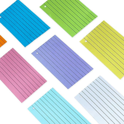 TFLFL Index Paper Cards 3x5 Inch, 300PCS Flash Cards with Rings, Thin Paper 8 Colors Ruled Index Cards, Assorted Lined Colored Flashcards, Study Card Note Cards Memo Pad for Office School