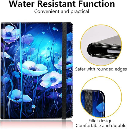 PU Leather Padfolio Folder Clipboard Portfolios Organizer Conference Document Organizer with Business Card Holder Storage Clipboard Writing Pad,Blue Flowers