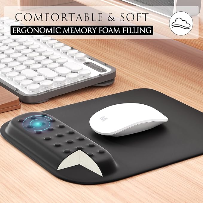 MROCO Ergonomic Mouse Pad with Memory Foam Wrist Rest, Comfortable Computer Mousepad for Laptop, Pain Relief Wrist Support with Non-Slip PU Base for Office & Home, 9.4 x 8.1 in, Black Dot