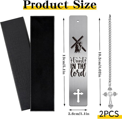 Jesus Christian Metal Bookmark - 2 PCs Bible Verse Bookmarks for Reading Women Men Religious Scripture Gifts Trust in The Loid Book Marks Cross for Book Lovers Readers Christmas Birthday