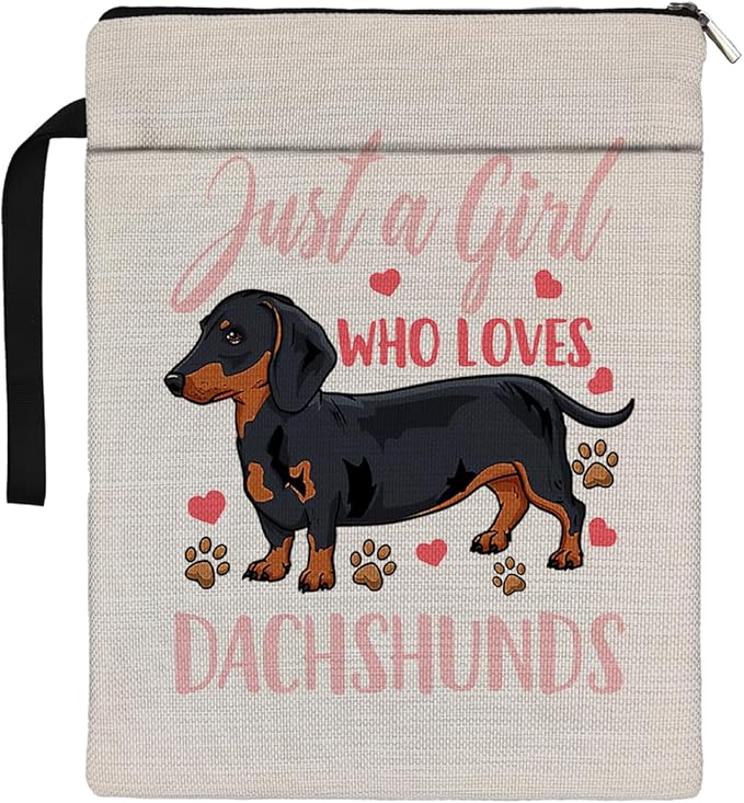 Dachshund Book Sleeve,Just a Girl Who Loves Dachshunds Book Sleeve Book Covers Book Protector Pouch with Zipper,Book Sleeve Gifts for Book Lovers Readers,Book Cover for Paperback 9.4x12.1 Inch