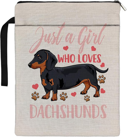 Dachshund Book Sleeve,Just a Girl Who Loves Dachshunds Book Sleeve Book Covers Book Protector Pouch with Zipper,Book Sleeve Gifts for Book Lovers Readers,Book Cover for Paperback 9.4x12.1 Inch