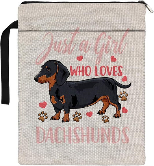 Dachshund Book Sleeve,Just a Girl Who Loves Dachshunds Book Sleeve Book Covers Book Protector Pouch with Zipper,Book Sleeve Gifts for Book Lovers Readers,Book Cover for Paperback 9.4x12.1 Inch
